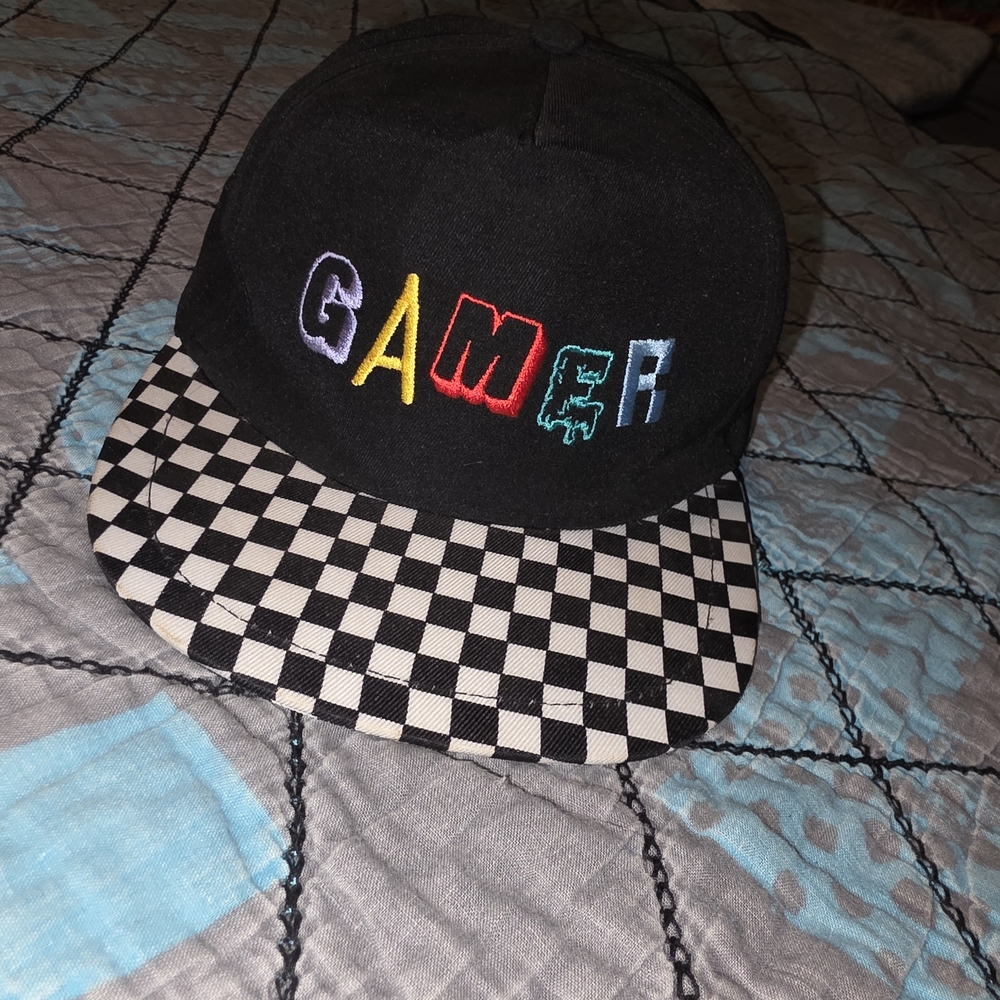 Black Gamer Cap with Checkered Brim